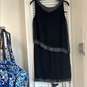 J Kara Black and Silver Asymmetrical Tiered Cocktail Dress size 6